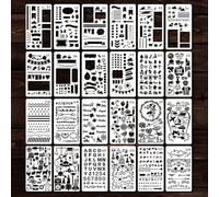 ONEBO 24 Sheets Hollow Painting Template,Mixed Stencils Kit, Journal Stencils,Reusable Painting Stencil,for Journal, Notebook, Scrapbook,Schedule,Art Projects(Milky White)