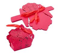 ONEBO 25 Pcs 7 * 3.5 * 3.5cm Square Paper Boxes with Ribbon,Candy Treat Box,Wedding Favour Boxes,DIY Party Favor Gift Boxes,for Wedding Shower Christening Holy Communion(Red)