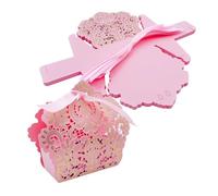 ONEBO 25 Pcs 7 * 3.5 * 3.5cm Square Paper Boxes with Ribbon,Candy Treat Box,Wedding Favour Boxes,DIY Party Favor Gift Boxes,for Wedding Shower Christening Holy Communion(Pink)