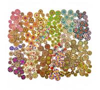 ONEBO 300 Pcs 3 Styles Wooden Flower Buttons, Assorted Vintage Round Flower Buttons, Handmade Wooden Button, for Crafts Jewellery Garland Home Decor (3 Sizes)