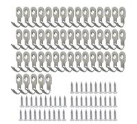 ONEBO 50 Pcs Heavy Duty Coat Hooks,Stainless Steel Wall Hook,Wall Mounted with Screws,Single Robe Coat Hooks,for Hanging Hat Tie Clothes Towel (The Single Hook Size is 25*10mm, The Screw is 15*6mm)