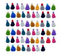 ONEBO 58 Pcs Mini Knitting Hats,Wooden Peg Dolls Hats with Pom Pom Balls,Christmas Mini Knitting Hat,Wool Yarn Hair Accessories,Cute Doll Hat,for Craft Art Projects and Decoration(Random colour)