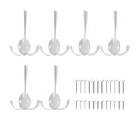 ONEBO 6 Pcs Three Prong Robe Hooks,Three Prong Coat Door Hooks with 24 PCS Screws,Zinc Alloy Wall Mounted Hook,for Hanging Hat Tie Clothes Towel Hanger,for Bedroom Bathroom Kitchen(White)