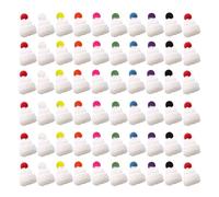 ONEBO 60 Pcs Mini Knitting Hats,Wooden Peg Dolls Hats with Pom Pom Balls,Christmas Mini Knitting Hat,Wool Yarn Hair Accessories,Cute Doll Hat,for Craft Art Projects and Decoration(white)