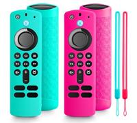 ONEBOM (2 Pack) Silicone TV Remote Cover,Anti Slip Silicone Protective Case with Same Color Lanyard（Not Glow Rose Red&Not Glow Sky Blue）