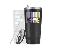 Onebttl Assume Nothing Nonbinary Flag Genderqueer LGBTQIA Pride Tumbler, Non-Binary Gifts, Stainless Steel Insulated Tumbler with Lid and Straw, 20oz/590ml