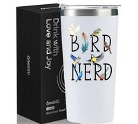 Onebttl Bird Watching Tumbler for Lovers & Watchers, 20oz Stainless Steel Insulated With Lid & Straw, Gift Card & Box Included, Birthday Present, White - Bird Nerd