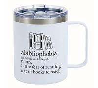 Onebttl Book Lovers Gifts For Women, Men - Abibliophobia - 12 oz /350 ml Insulated Mugs - Reading Gift for Book Worm, Librarians, Readers - (White)