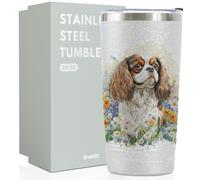 Onebttl Cavalier King Charles Spaniel Gifts for Women/Men, Unique 20oz (590ml) Cavalier Glitter Tumbler with Lid and Straw, Cavalier King Charles Spaniel Gifts for Christmas, Birthday