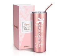 Onebttl Confirmation Gift for Teenage Girls, Skinny Tumbler - 20oz/590ml Double Wall Vacuum Insulated Stainless Steel Cup with Lid, Straw& Brush, Confirmed in Christ, Rosegold