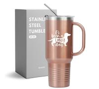 Onebttl Dachshund Gifts for Women, Funny Sausage Wiener Gifts for Dog Lovers, Owners, It's Been A Long Day, 1180ml Stainless Steel Tumbler with Handle, Lid and Straw, Rose Gold