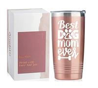 Onebttl Dog Mum Gift for Women, Best Dog Mom Ever, 590ml Stainless Steel Vacuum Insulated Travel Mug Tumbler with Lid & Straw, Rose Gold
