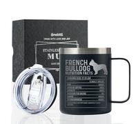 Onebttl French Bulldog Gifts for Women Men, Frenchie Gifts for Frenchie Lovers, 12oz Stainless Steel Coffee Mug with Lid Straw - Black