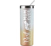 Onebttl German Shepherd Gifts: Dog Mom, 590ml Skinny Tumbler Glitter Gold & Silver