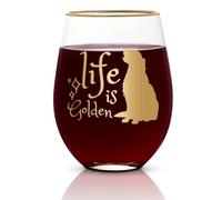 Onebttl Golden Retriever Gifts for Women, Dog Mom, Dog Lover, Dog Owner for Christmas, Birthday, 17 Oz Stemless Wine Glass, Life Is Golden