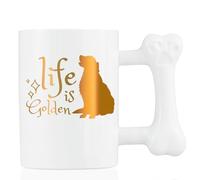 Onebttl Golden Retriever Gifts for Women Men, Life is Golden, Unique Novelty Bone-Handled Coffee Mug for Dog Dad Dog Mom 13.5oz/400ml