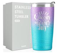 Onebttl Happy Birthday Tumbler for Women, Funny Birthday Gifts for Her, Girlfriend, Wife, Friends, Daughter, Sister, Mum, 590ml Insulated Cup with Lid, Glittery Purple Teal, Queens are Born in July