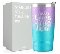 Onebttl Happy Birthday Tumbler for Women, Funny Birthday Gifts for Her, Girlfriend, Wife, Friends, Daughter, Sister, Mum, 590ml Insulated Cup with Lid, Glittery Purple Teal, Queens are Born in August