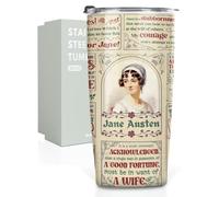 Onebttl Jane Austen Gifts, Insulated Stainless Steel Wine Tumbler with Lid and Straw, Pride and Prejudice Gifts for Book Lovers, 20 oz, Jane Austen Quotes