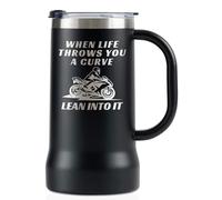 Onebttl Motorcycle Gifts for Men, When Life Throws You a Curve, Lean into it, Stainless Steel Beer Stein Tumbler, 24oz Beer Mug with Lid