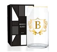 Onebttl Personalised Beer Can Glass with Initial B, Unique Gift Box on Birthday, Christmas for Beer Lovers, Men, Uncle, Dad, Husband, Comes with Funny Socks