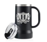 Onebttl Personalised Beer Stein - Custom Monogram Beer Mug with Handle, 24oz Double-Walled Stainless Steel - Gift for Beer Lovers, Dad, Him - Birthday, Holiday - Letter H