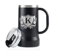 Onebttl Personalised Beer Stein - Custom Monogram Beer Mug with Handle, 24oz Double-Walled Stainless Steel - Gift for Beer Lovers, Dad, Him - Birthday, Holiday - Letter K