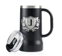 Onebttl Personalised Beer Stein - Custom Monogram Beer Mug with Handle, 24oz Double-Walled Stainless Steel - Gift for Beer Lovers, Dad, Him - Birthday, Holiday - Letter J