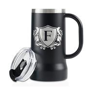 Onebttl Personalised Beer Stein - Custom Monogram Beer Mug with Handle, 24oz Double-Walled Stainless Steel - Gift for Beer Lovers, Dad, Him - Birthday, Holiday - Letter F