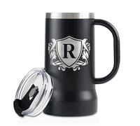 Onebttl Personalised Beer Stein - Custom Monogram Beer Mug with Handle, 24oz Double-Walled Stainless Steel - Gift for Beer Lovers, Dad, Him - Birthday, Holiday - Letter R