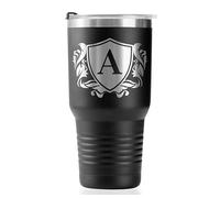 Onebttl Personalised Gifts for Men with Initials, Custom Coffee Cups, Monogrammed Travel Tumbler for Him, Unique Birthday Christmas Gifts for Men who Have Everything, Black, 887 ml, A