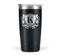 Onebttl Personalised Gifts for Men with Initials, Custom Coffee Cups, Monogrammed Travel Tumbler for Him, Unique Birthday Christmas Gifts for Men who Have Everything, Black, 590 ml, K