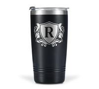 Onebttl Personalised Gifts for Men with Initials, Custom Coffee Cups, Monogrammed Travel Tumbler for Him, Unique Birthday Christmas Gifts for Men who Have Everything, Black, 590 ml, R
