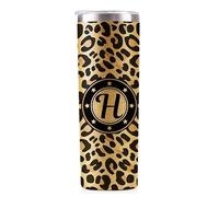 Onebttl Personalised Leopard Print Cup With Initial - Unique Gift for Women - Birthday, Christmas Ideas - 591ml Vacuum Tumbler With Lid and Straw - Glitter - H