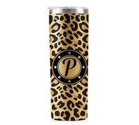 Onebttl Personalised Leopard Print Cup With Initial - Unique Gift for Women - Birthday, Christmas Ideas - 591ml Vacuum Tumbler With Lid and Straw - Glitter - P