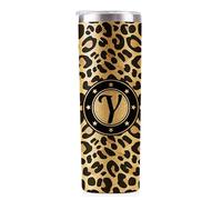 Onebttl Personalised Leopard Print Cup With Initial - Unique Gifts for Women - Birthday, Christmas Ideas - 591ml Vacuum Tumbler With Lid and Straw - Glitter - Y