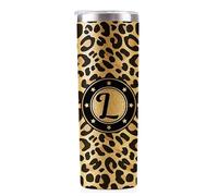 Onebttl Personalised Leopard Print Cup With Initial - Unique Gifts for Women - Birthday, Christmas Ideas - 591ml Vacuum Tumbler With Lid and Straw - Glitter - L