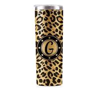 Onebttl Personalised Leopard Print Cup With Initial - Unique Gifts for Women - Birthday, Christmas Ideas - 591ml Vacuum Tumbler With Lid and Straw - Glitter - G