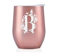 Onebttl Personalised Tumblers with Lids for Women, Monogrammed Coffee Cup with Initial B, Gifts for Her, Girls, Friends, Mum, Bridesmaids, Sisters, Rose Gold