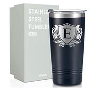 Onebttl Personalized Gifts for Men with Initials, Monogrammed Travel Tumbler for Him, Custom Coffee Cups, Unique Birthday Christmas Gifts for Men who Have Everything, Black, 20oz, E