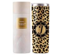 Onebttl Personalized Leopard Cup with Initial - Unique Gifts for Women Who Have Everything on Birthday, Christmas - 20 oz Double-Wall Vacuum Tumbler with Lid and Straw - Golden Glitter - Letter J