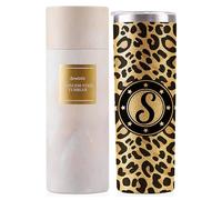 Onebttl Personalized Leopard Cup with Initial - Unique Gifts for Women Who Have Everything on Birthday, Christmas - 20 oz Double-Wall Vacuum Tumbler with Lid and Straw - Golden Glitter - Letter S