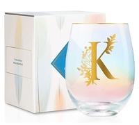 Onebttl Personalized Wine Gifts for Women, Cute Stemless Wine Glass with Initials, Monogrammed Gifts for Wine Lovers on Birthdays Christmas, K