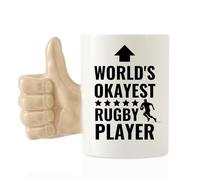 Onebttl Rugby Gifts, 13.5oz/400ml Novelty Coffee Mug with a Thumbs Up Handle, World's Okayest Rugby Player