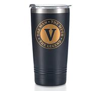 Onebttl The Man The Myth The Legend Mug with Initials, Monogrammed Stainless Steel Travel Tumbler for Men, Funny Personalised Coffee Cup, Custom Birthday Christmas Gifts for Him, 590 ml, V