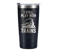 Onebttl Train Gifts for Men, Railfan Railway Collector Trainspotter Ferroequinologist, Tumbler Travel Coffee Mug, Stainless Steel Insulated with Lid and Straw, 20oz/590ml - Still Play With