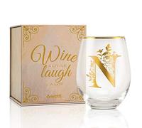 Onebttl Unique Stemless Wine Glasses, Initial Wine Cup for Red or White Wine - 18oz, Monogrammed, Gold - for Women, Girls, Female, Her, Friends, Coworkers, Clients - for Birthday, Christmas