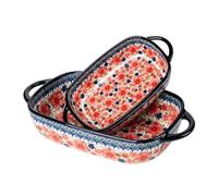 ONECCI Baking Dish Ceramic Baking Pan Blue Casserole Dish Rectangular Baking Set 2pcs Bakeware Sets Lasagna Pan Baking Dishes for oven(Snow and Plum)