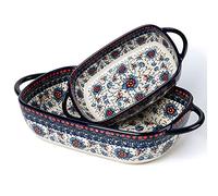 ONECCI Baking Dish Ceramic Baking Pan Blue Casserole Dish Rectangular Baking Set 2pcs Bakeware Sets Lasagna Pan Baking Dishes for oven (Blue plasma grass)