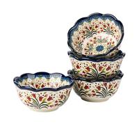 ONECCI Porcelain 5" Cereal Bowl Set - Set of 4, for Dessert | Ice cream | Soup | Rice | Fruits | Small Portions, Microwave and Dishwasher Safe 13.4 Oz Ceramic Bowls, Vintage Blue,Polish porcelain